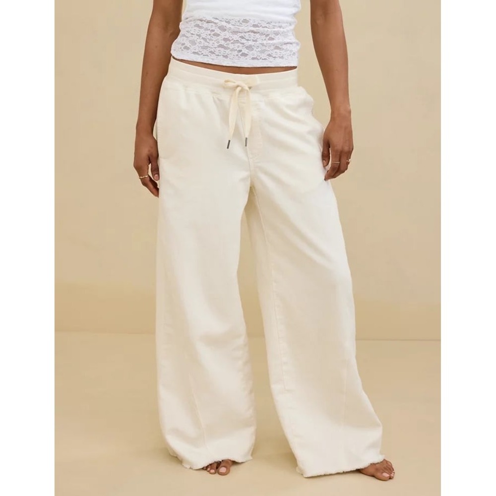 Aerie Soft Landing Trouser Cream Wide Leg Drawstring Pants Size S